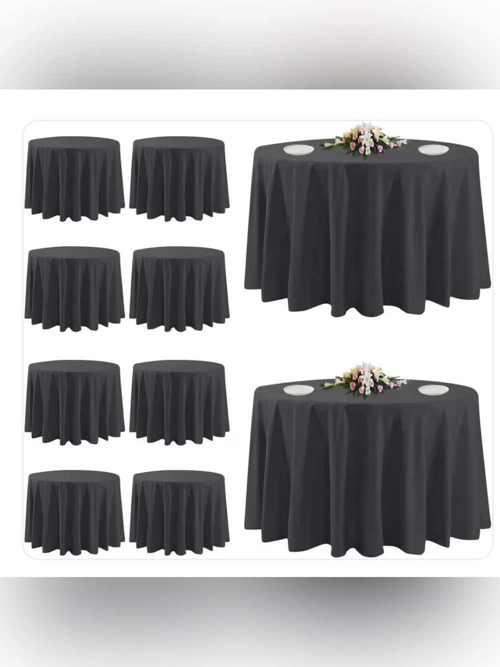 10-Pack 120-In Round Black Polyester Tablecloths for Weddings and Events